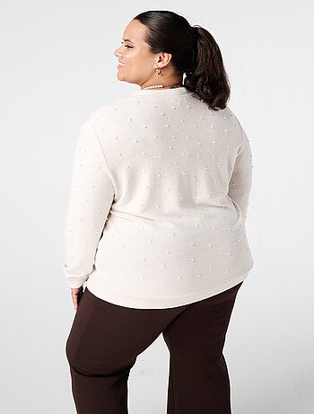 MS MODE Gilet Cardigan avec perles et fermeture à boutons