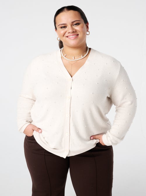 MS MODE Gilet Cardigan avec perles et fermeture à boutons - Kiabi