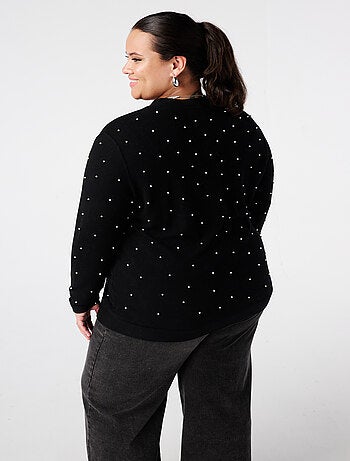 MS MODE Gilet Cardigan avec perles et fermeture à boutons