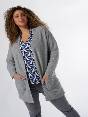 Gilet Long Femme Cardigan Léger - Manches Longues, Poches, Tissu Rayé Brossé | Manteau Automne Élégant, Décontracté, Tenue Bureau Ou Sortie