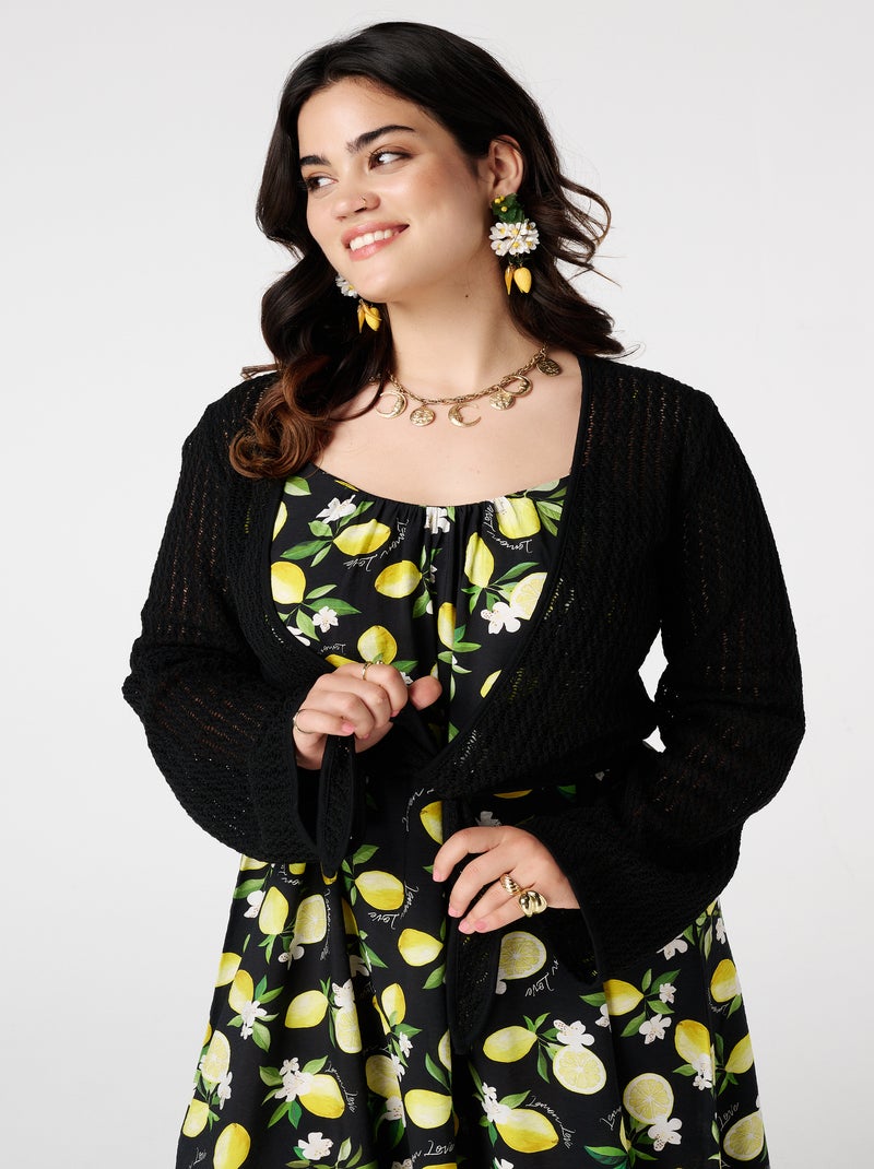 MS MODE Gilet Cardigan en maille avec boutons Noir - Kiabi