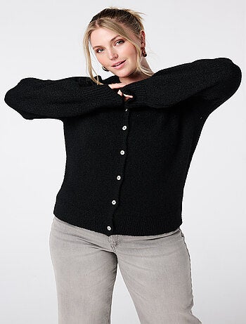 MS MODE Gilet Cardigan en maille fine avec fermeture à boutons