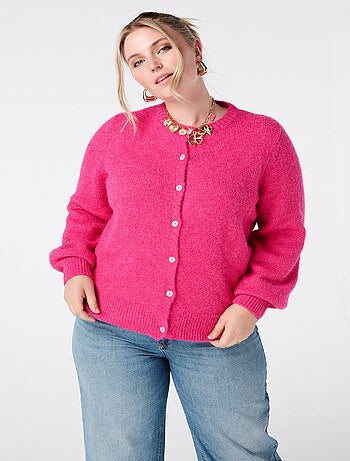 MS MODE Gilet Cardigan en maille fine avec fermeture à boutons