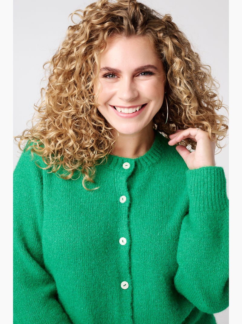 MS MODE Gilet Cardigan en maille fine avec fermeture à boutons Vert fluo - Kiabi