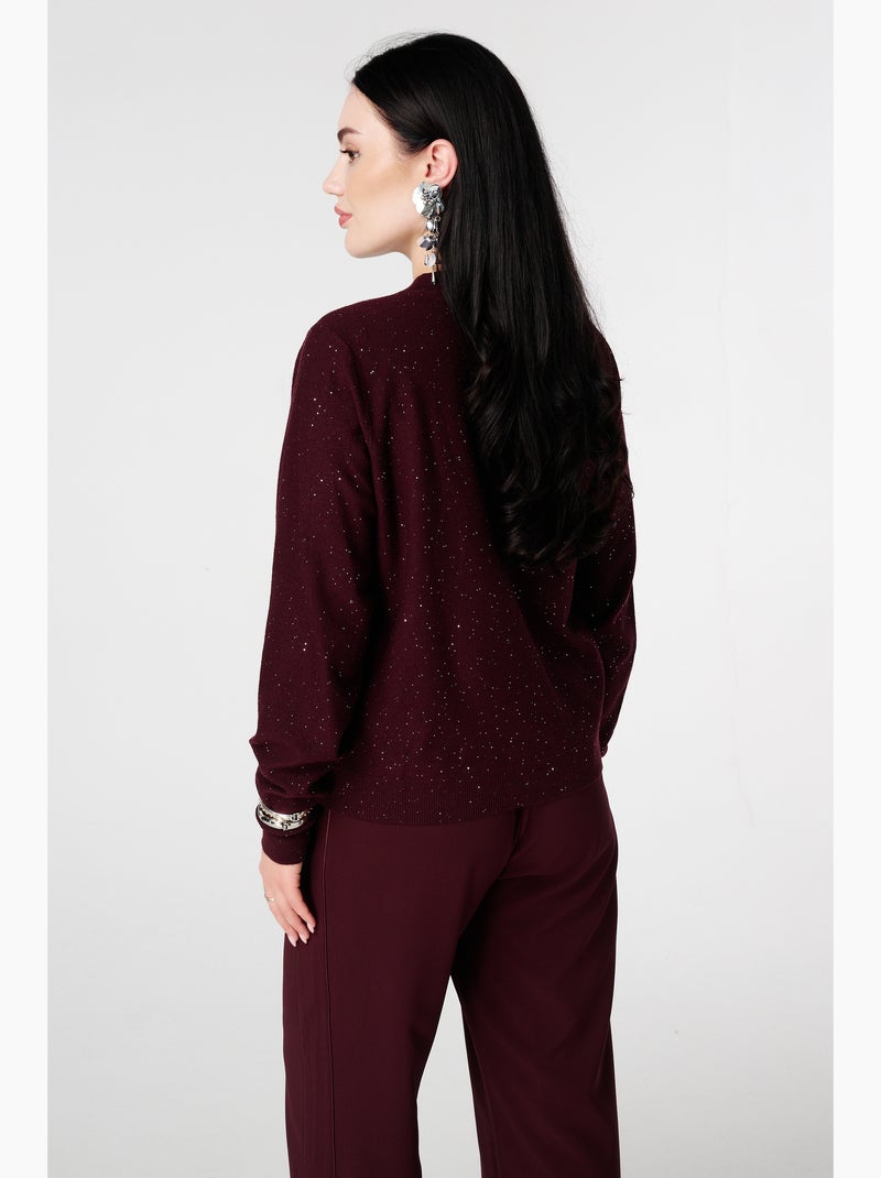 MS MODE Gilet Cardigan finement tricoté avec mini paillettes Bordeaux - Kiabi