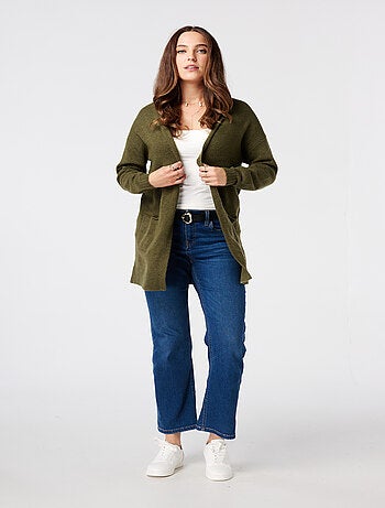 MS MODE Gilet Cardigan mi-long avec poches latérales