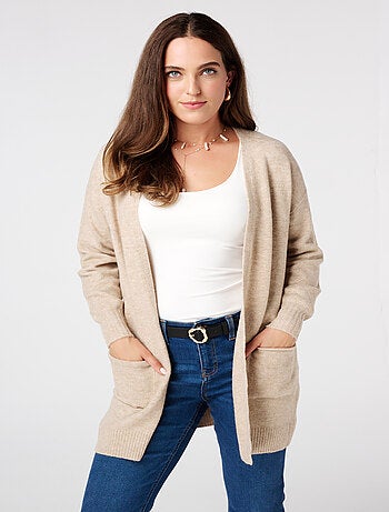 MS MODE Gilet Cardigan mi-long avec poches latérales