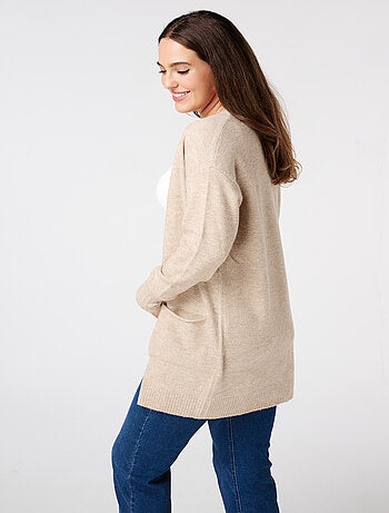 MS MODE Gilet Cardigan mi-long avec poches latérales