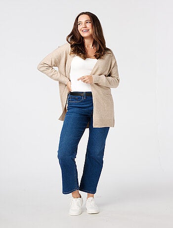 MS MODE Gilet Cardigan mi-long avec poches latérales