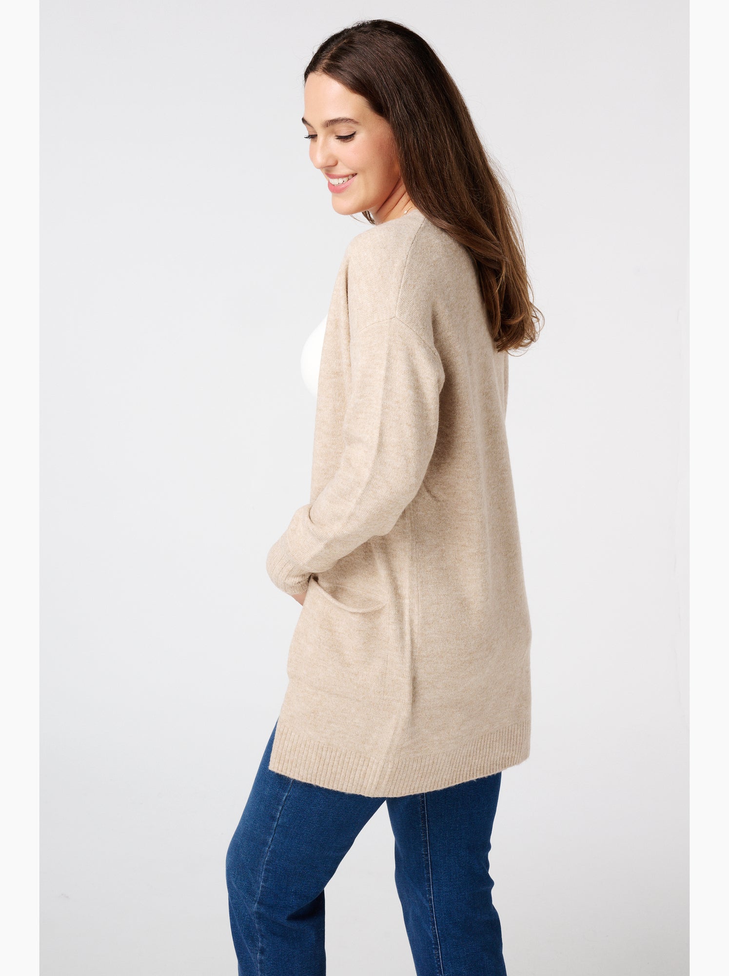 Gilet Cardigan Mi-long Bleu Clair - Coton, Manches Longues - Taille 46/48 Femme
