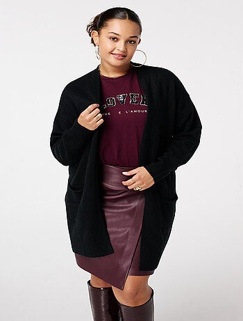 MS MODE Gilet Cardigan mi-long avec poches latérales