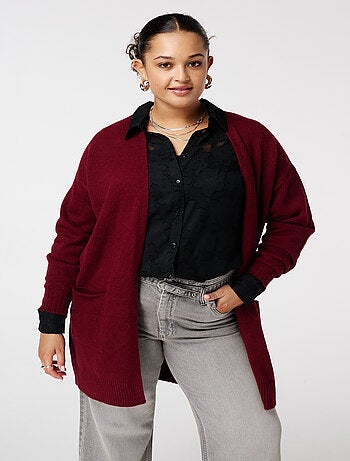 MS MODE Gilet Cardigan mi-long avec poches latérales