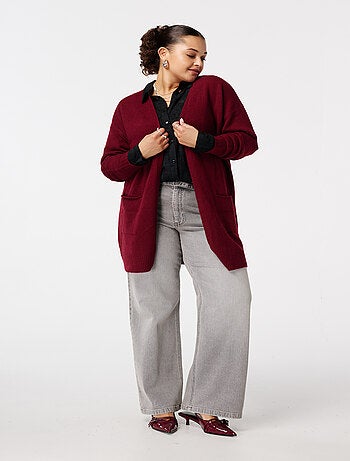 MS MODE Gilet Cardigan mi-long avec poches latérales