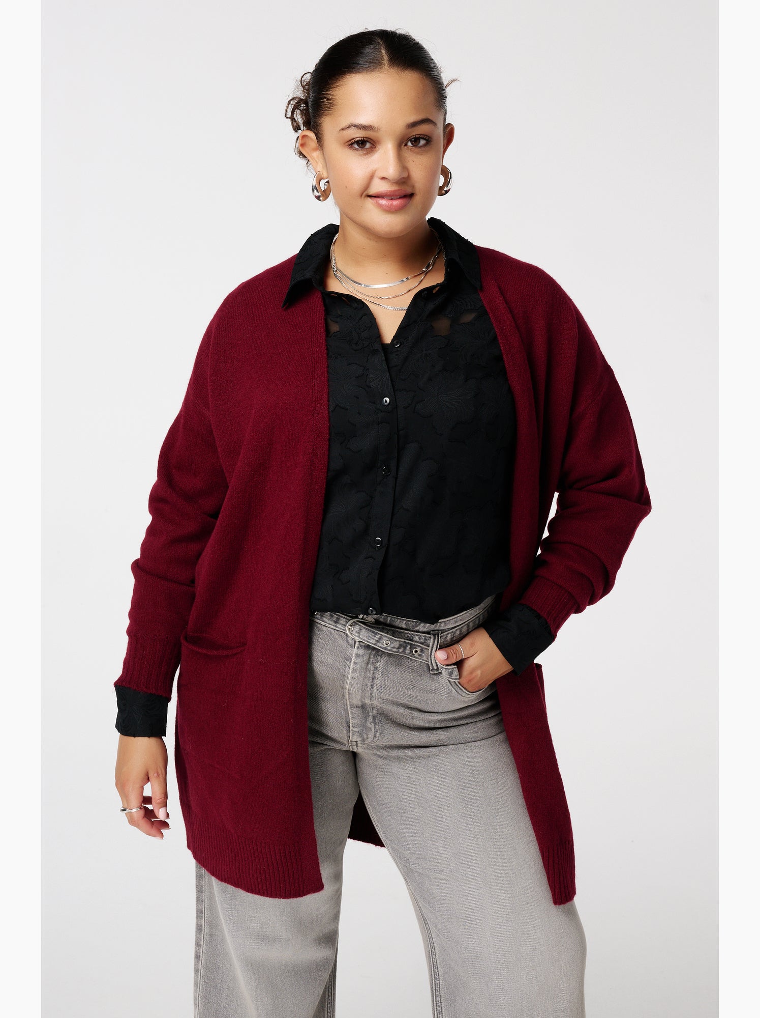 Cardigan Long Pour Femme Grandes Tailles - En Coton/polyester, Avec Poches - Léger Et Polyvalent