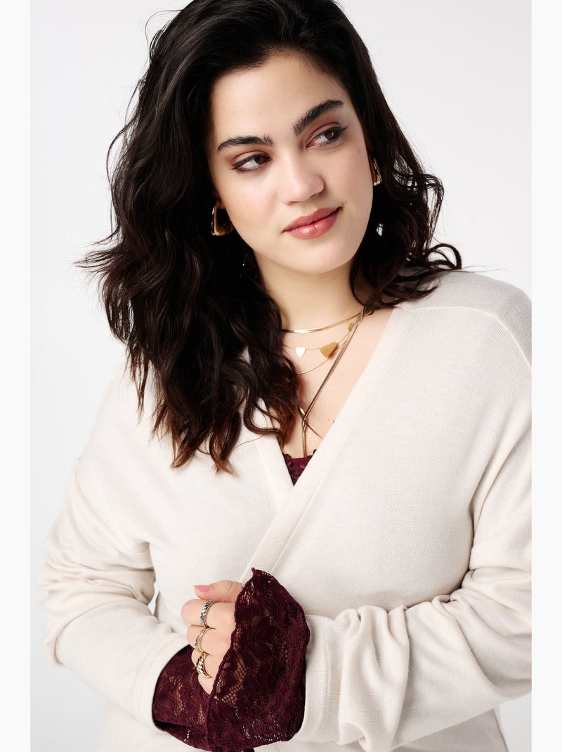 MS MODE Gilet Long gilet avec poches Blanc cassé - Kiabi