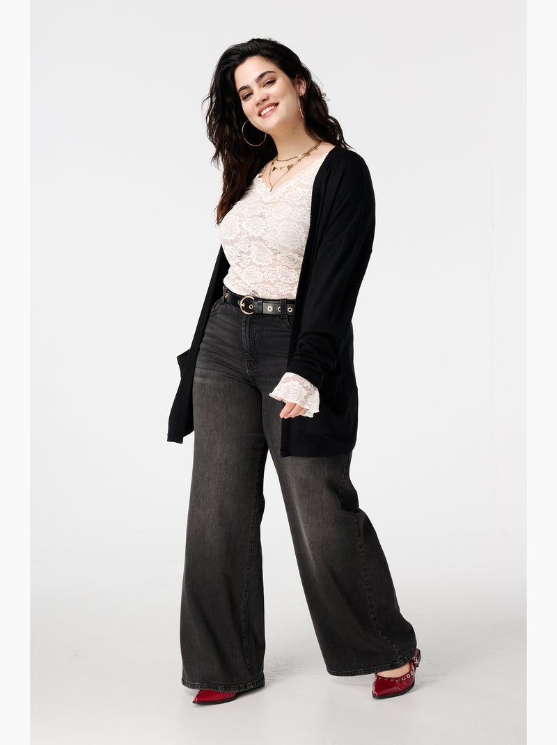 MS MODE Gilet Long gilet avec poches Noir - Kiabi