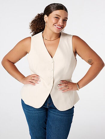 MS MODE Gilet sans manches Cardigan avec fermeture à boutons