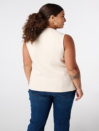 MS MODE Gilet sans manches Cardigan avec fermeture à boutons