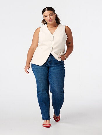 MS MODE Gilet sans manches Cardigan avec fermeture à boutons