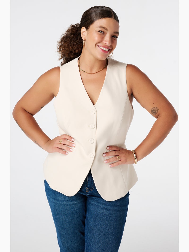 MS MODE Gilet sans manches Cardigan avec fermeture à boutons