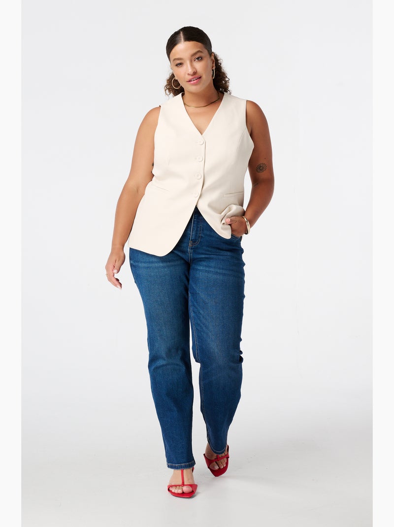 Denim clair délavé | Veste en jean sans col | FR Denim clair délavé | Veste en jean sans col | FR