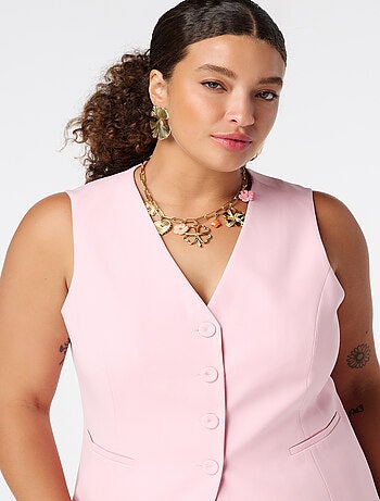 MS MODE Gilet sans manches Cardigan avec fermeture à boutons