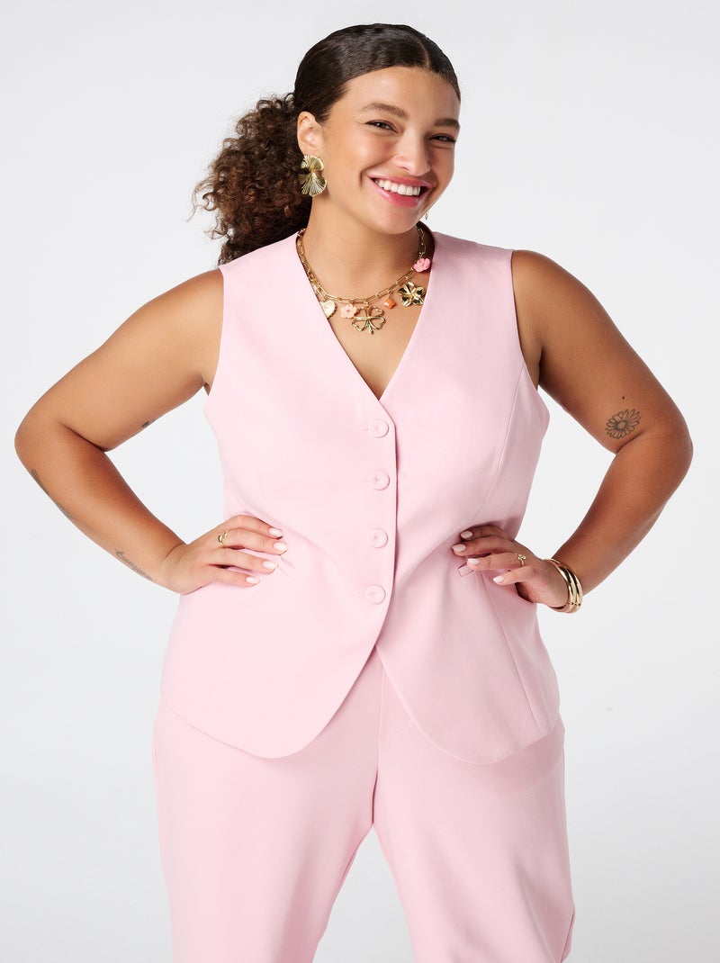 MS MODE Gilet sans manches Cardigan avec fermeture à boutons Rose pastel - Kiabi