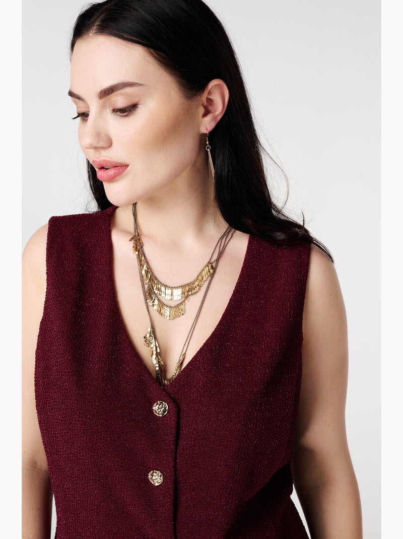 MS MODE Gilet sans manches Gilet avec boutons et lurex Rouge - Kiabi