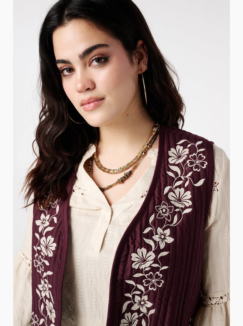 MS MODE Gilet sans manches Gilet avec broderie Bordeaux - Kiabi