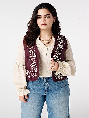 MS MODE Gilet sans manches Gilet avec broderie florale