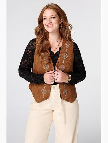Ms Mode Gilet Sans Manches gilet avec broderies et clous