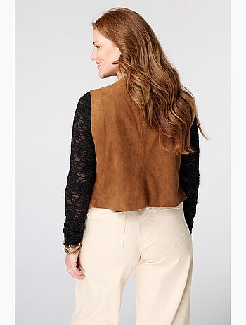 Ms Mode Gilet Sans Manches gilet avec broderies et clous