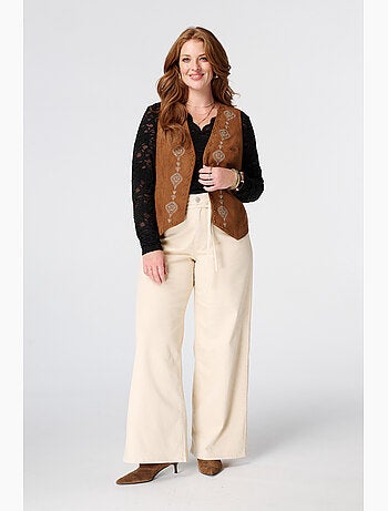 Ms Mode Gilet Sans Manches gilet avec broderies et clous