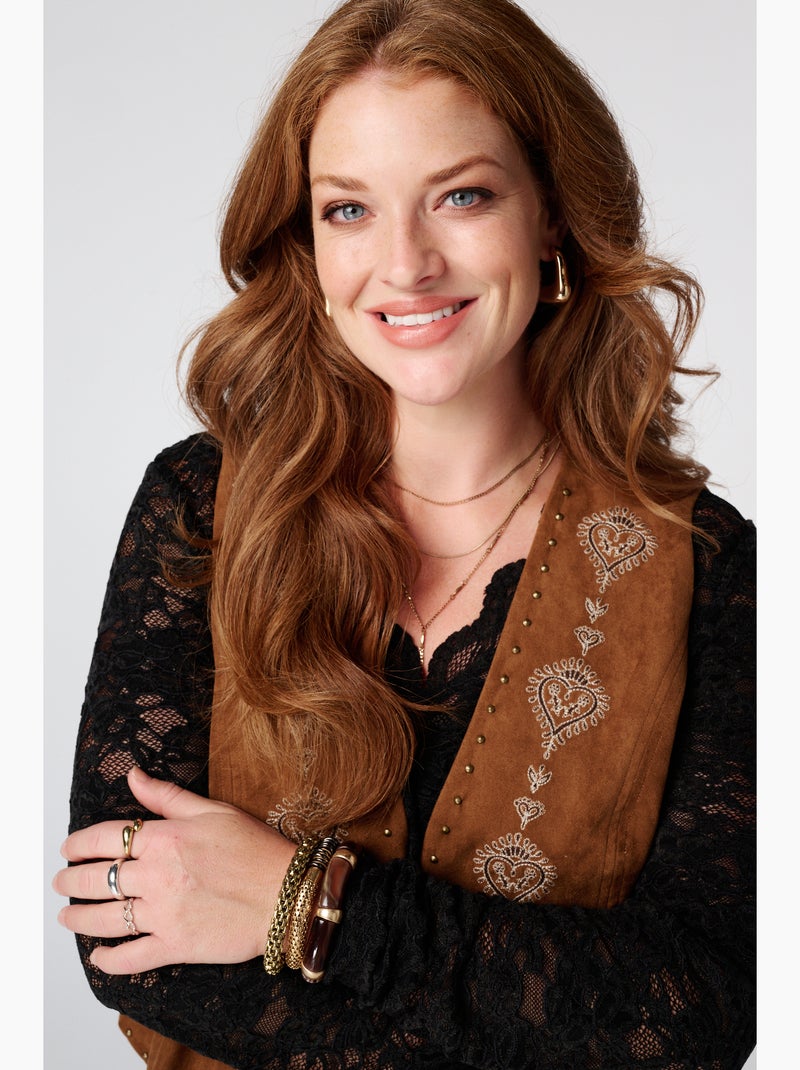Ms Mode Gilet Sans Manches gilet avec broderies et clous Camel - Kiabi