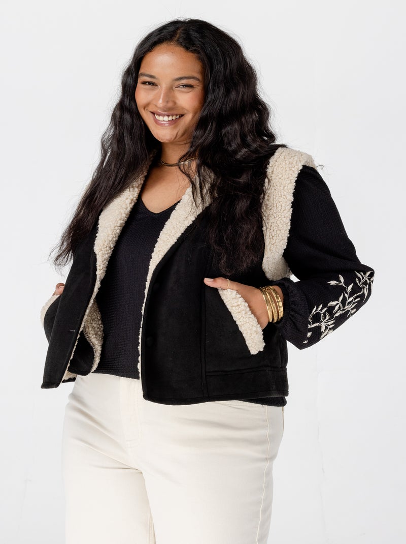 MS MODE Gilet sans manches Gilet avec doublure teddy Noir Noir - Kiabi