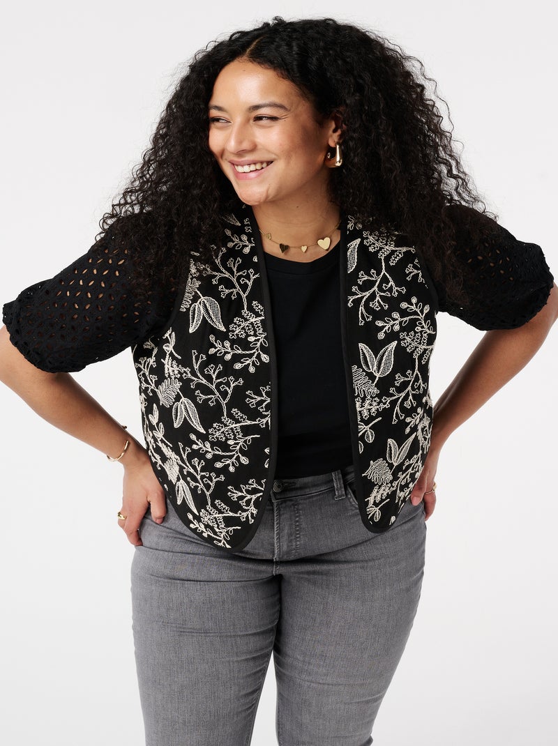 MS MODE Gilet sans manches Gilet brodé Noir Noir - Kiabi