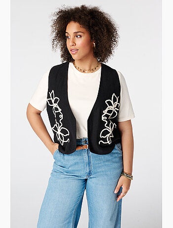 MS MODE Gilet sans manches Gilet court avec broderie