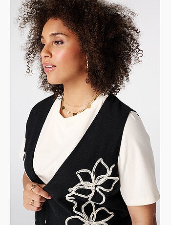 MS MODE Gilet sans manches Gilet court avec broderie