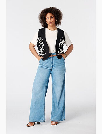 MS MODE Gilet sans manches Gilet court avec broderie