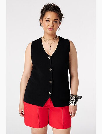 MS MODE Gilet sans manches Gilet en maille avec fermeture à boutons