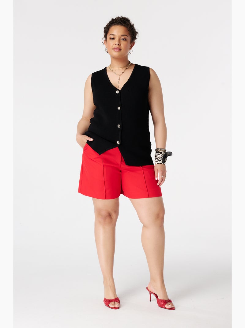 MS MODE Gilet sans manches Gilet en maille avec fermeture à boutons Noir - Kiabi