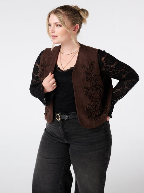 MS MODE Gilet sans manches Gilet en suède avec broderies - Kiabi