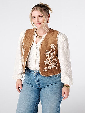 MS MODE Gilet sans manches Gilet en suédine avec broderie