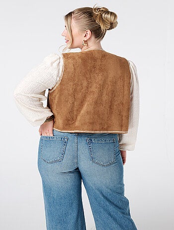 MS MODE Gilet sans manches Gilet en suédine avec broderie