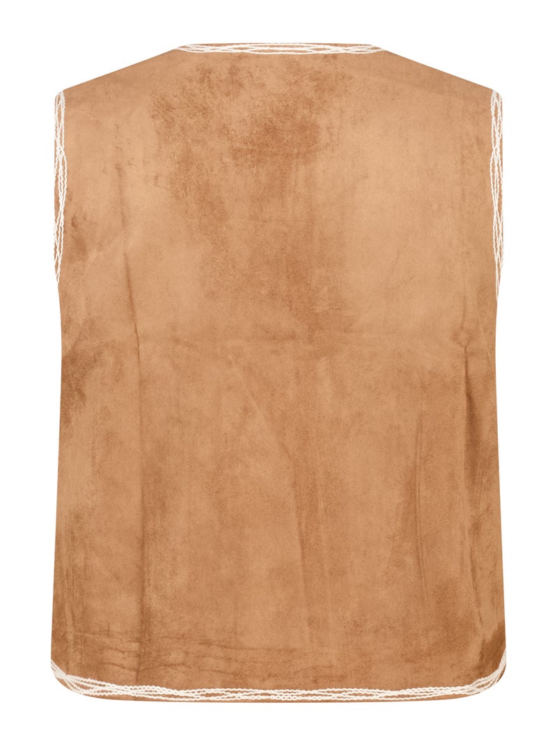 MS MODE Gilet sans manches Gilet en suédine avec broderie Cognac - Kiabi