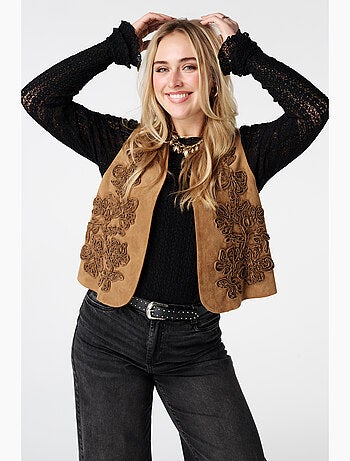 MS MODE Gilet sans manches Gilet en suédine avec broderie