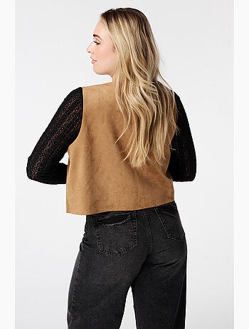 MS MODE Gilet sans manches Gilet en suédine avec broderie
