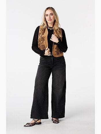 MS MODE Gilet sans manches Gilet en suédine avec broderie