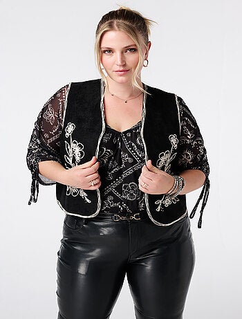 MS MODE Gilet sans manches Gilet en suédine avec broderie