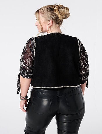 MS MODE Gilet sans manches Gilet en suédine avec broderie